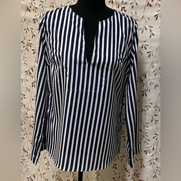New York & Company Tops - New York & Company - Long Sleeve Navy Blue and White Stripes Blouse (NWT)